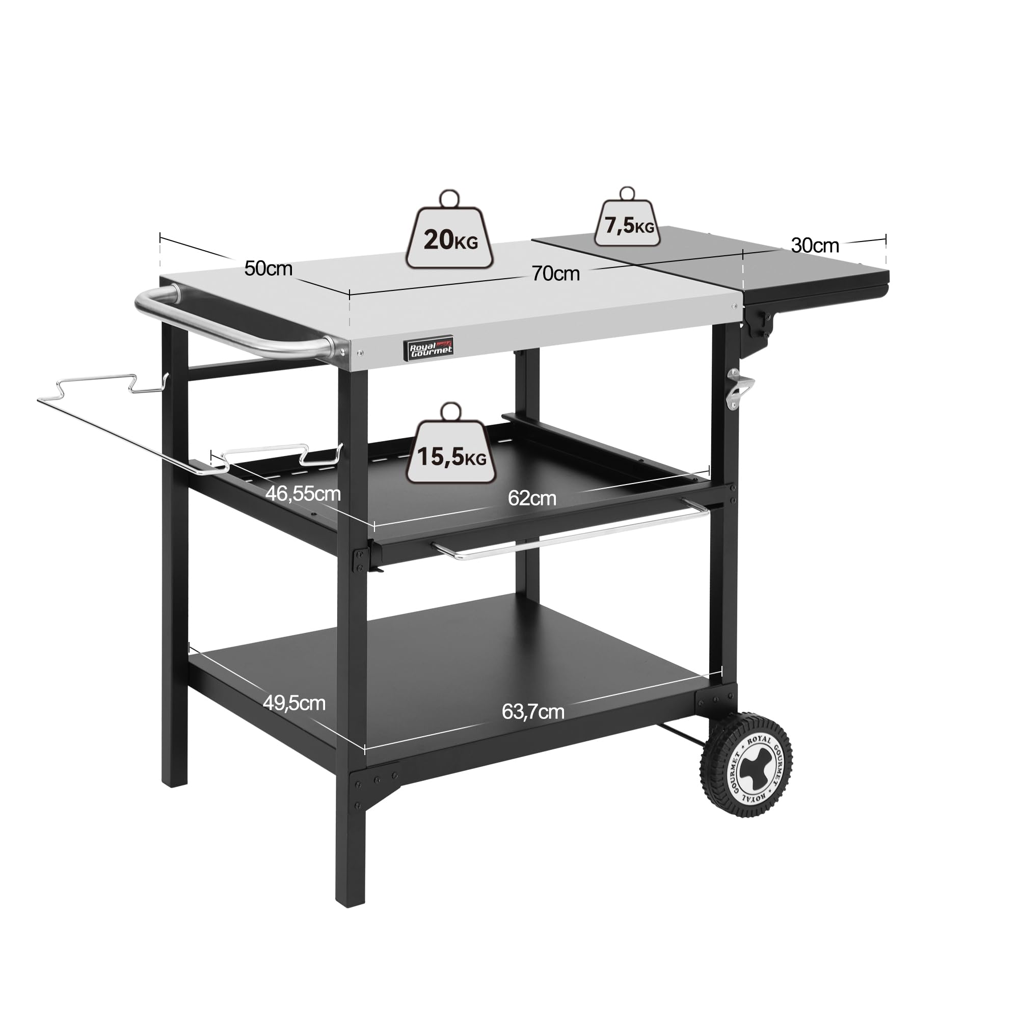 Royal Gourmet Grilltisch Servierwagen Edelstahl 100x50 cm 3-etagig