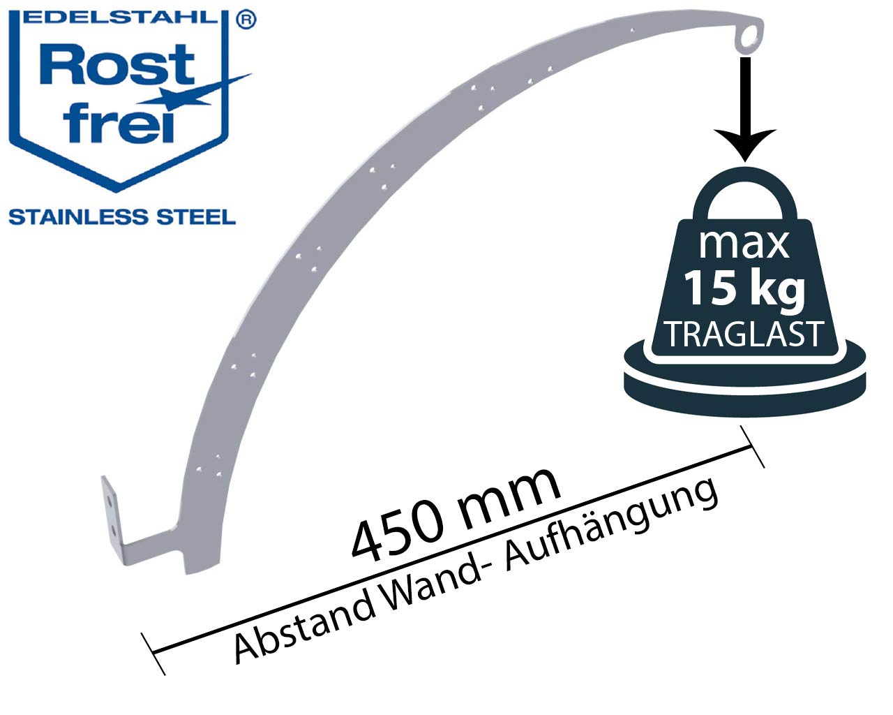 ChattenGlut Edelstahldesign Wandhalter 45cm ohne Stern