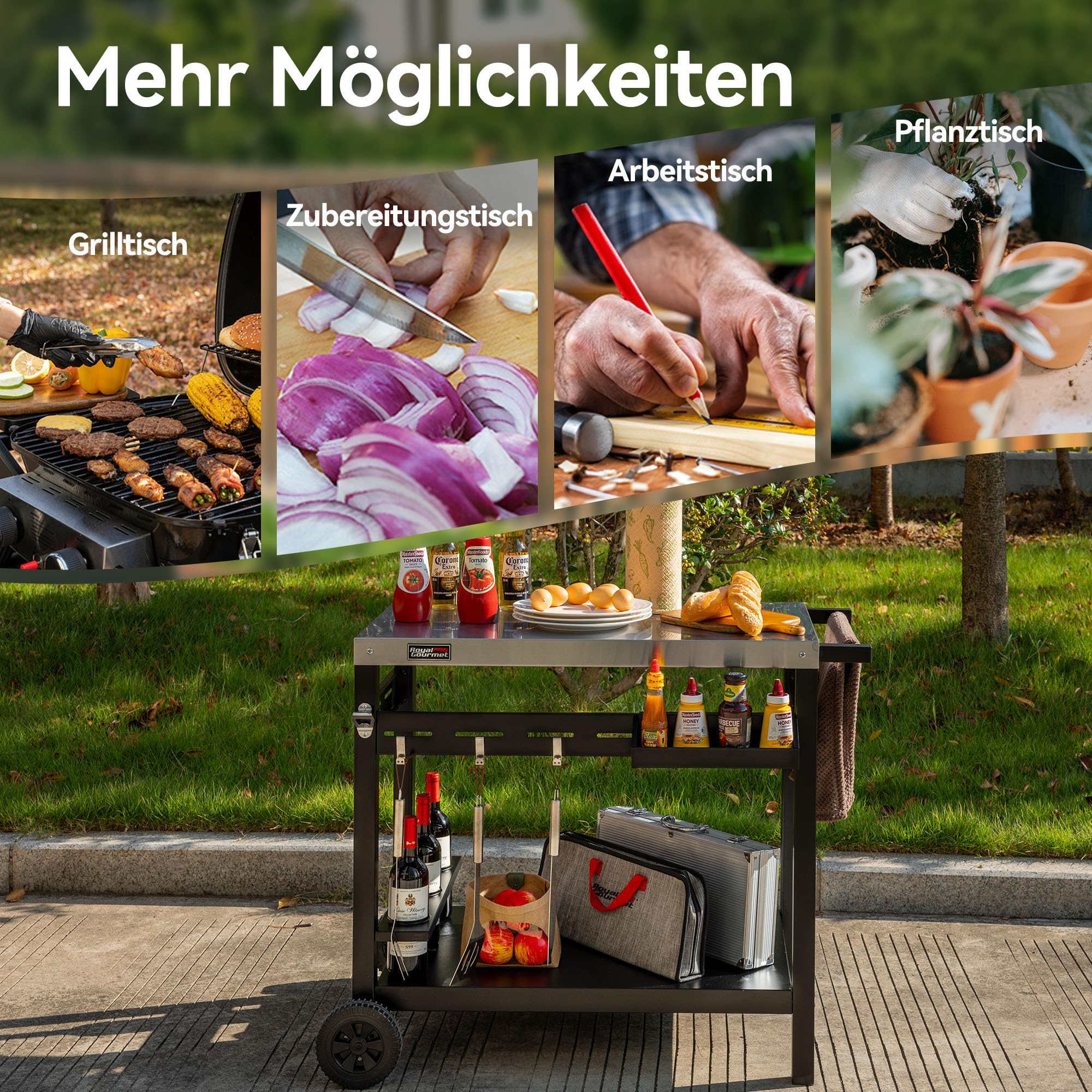 Royal Gourmet Grilltisch Servierwagen Edelstahl 99,7x66,2 cm