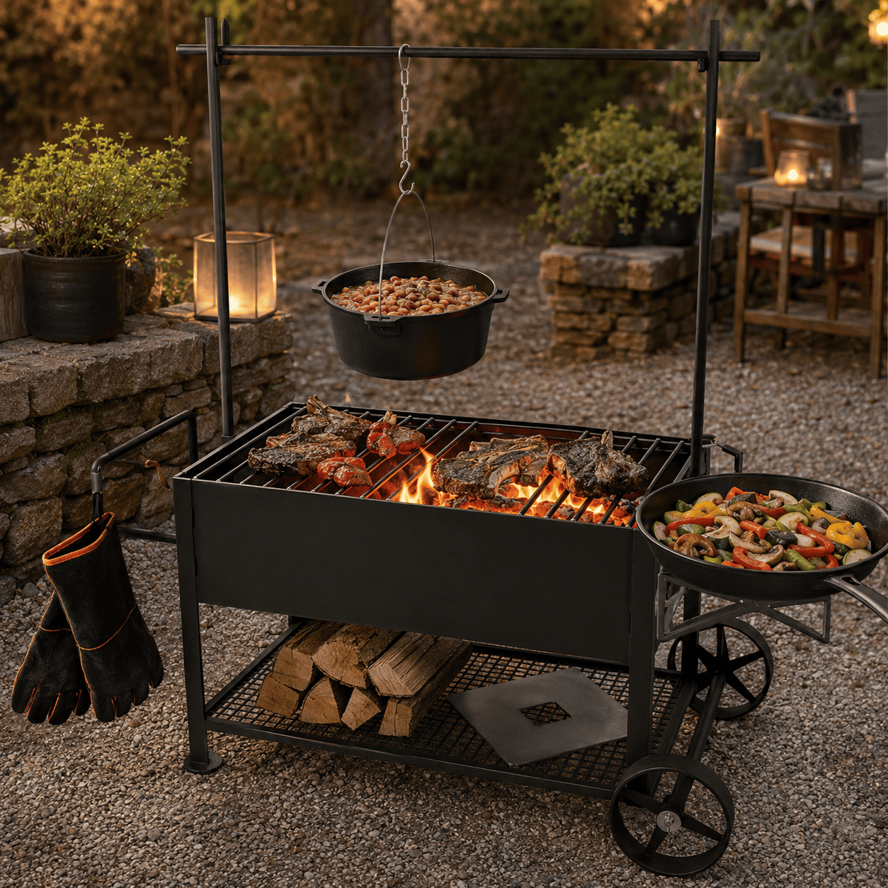FIRE&FOOD Grillgeräte Ramster Westernküche Bonanza Komplettset Stahl