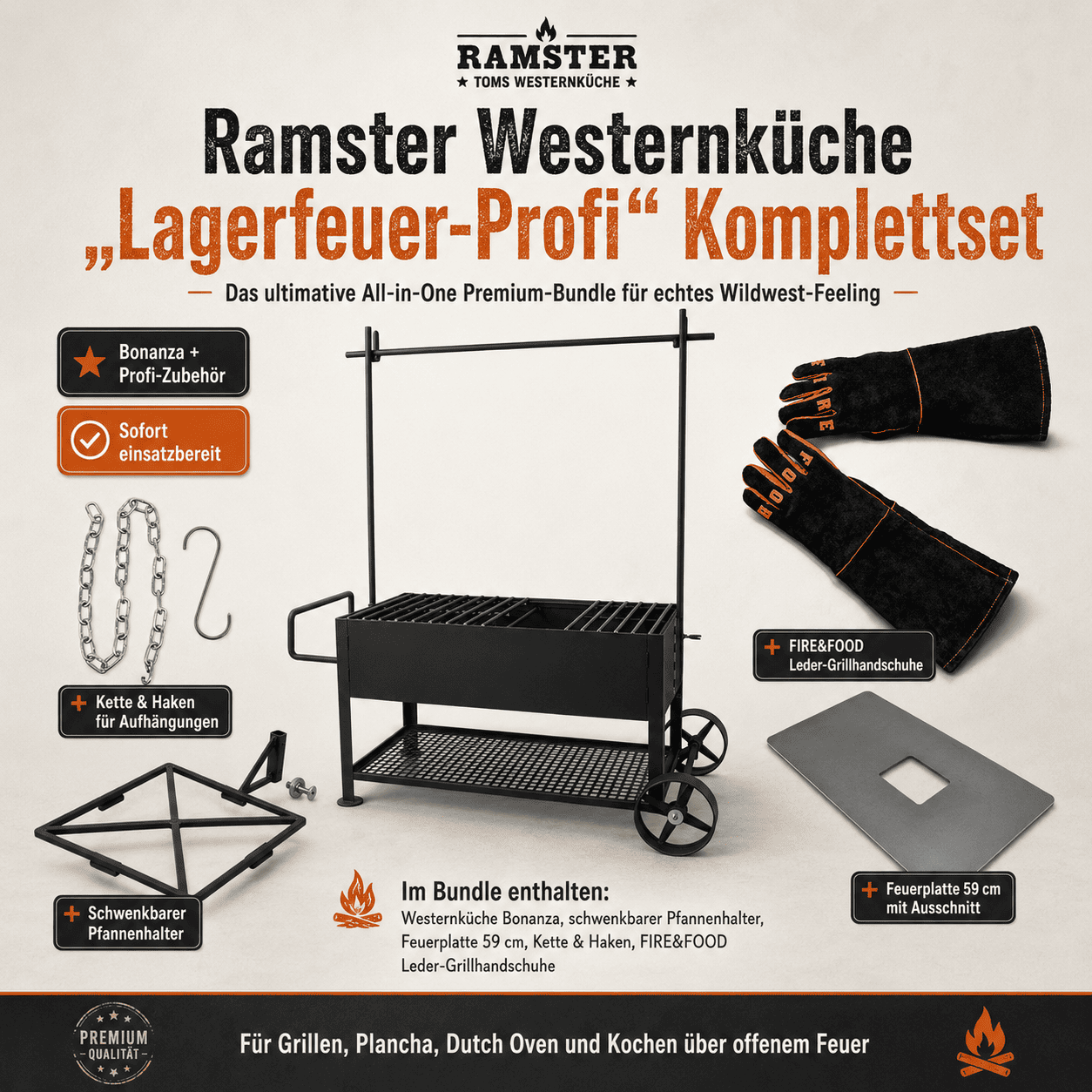FIRE&FOOD Grillgeräte Ramster Westernküche Bonanza Komplettset Stahl