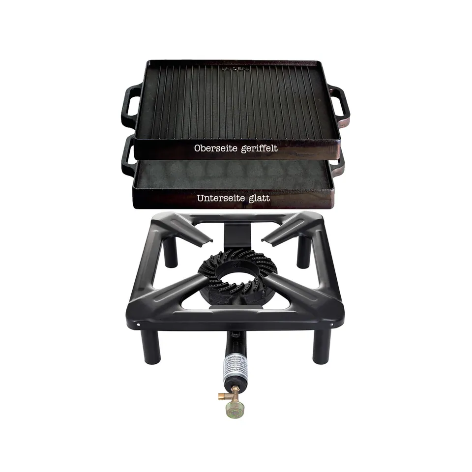 AllGrill HOCKERKOCHER Hockerkocher-Set klein Grillplatte 38x38 Gusseisen