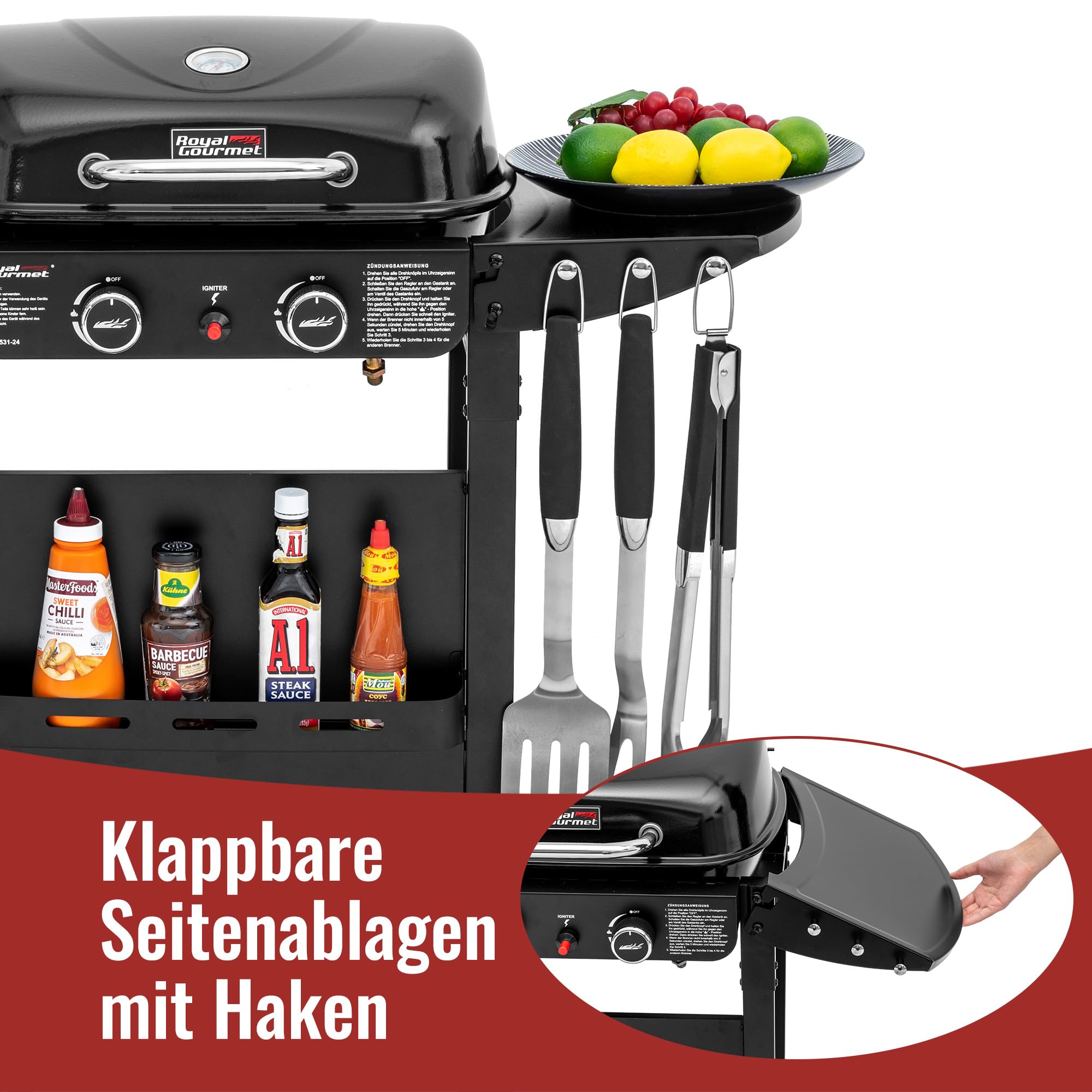 Royal Gourmet 2-Brenner Gasgrill Griddle Combo Schwarz 5 kW