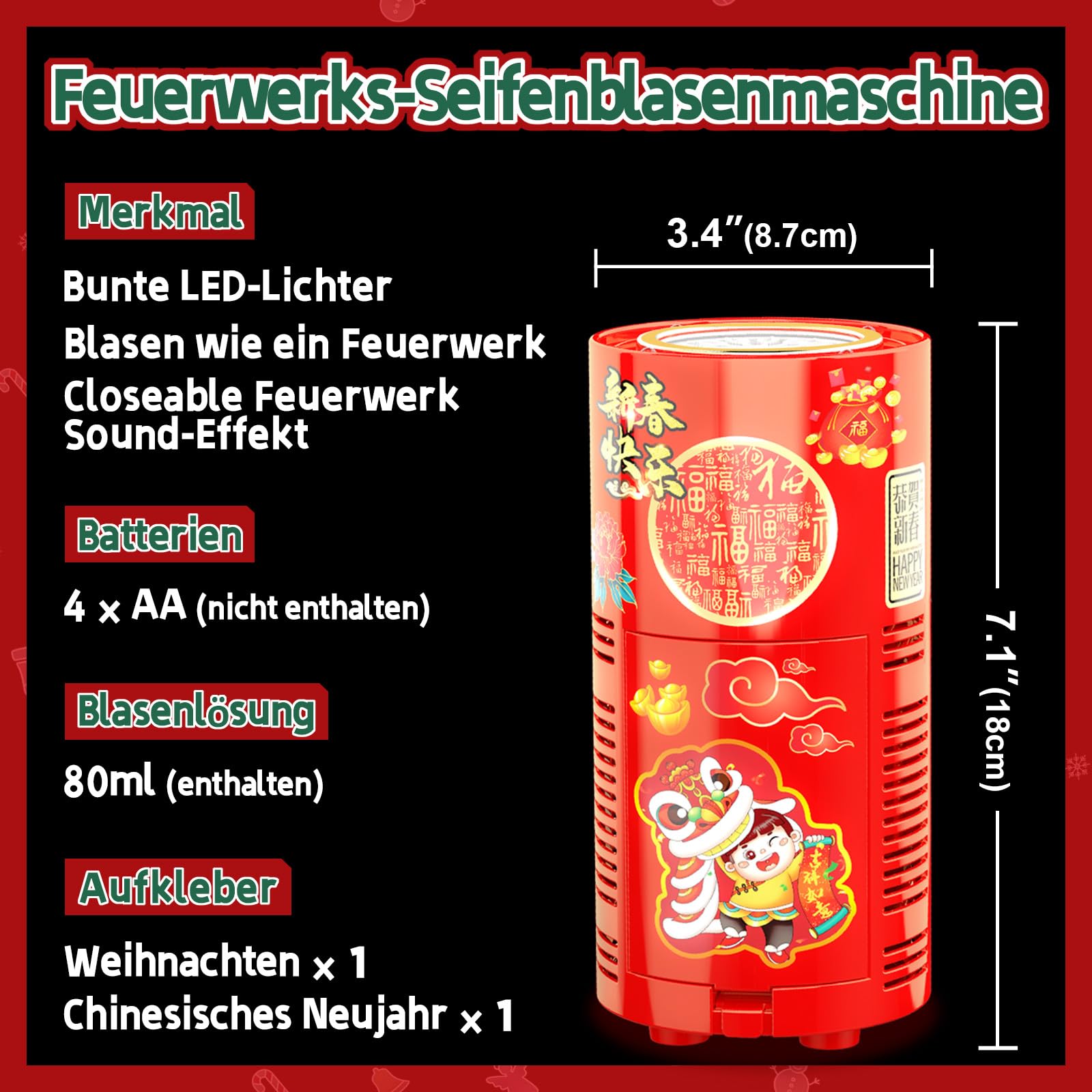 Ivtivfu Fireworks Seifenblasenmaschine 13 Löcher LED