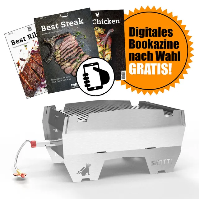 SKOTTI Grill Gasgrill mobil 3,3kg + Bookazine Download gratis