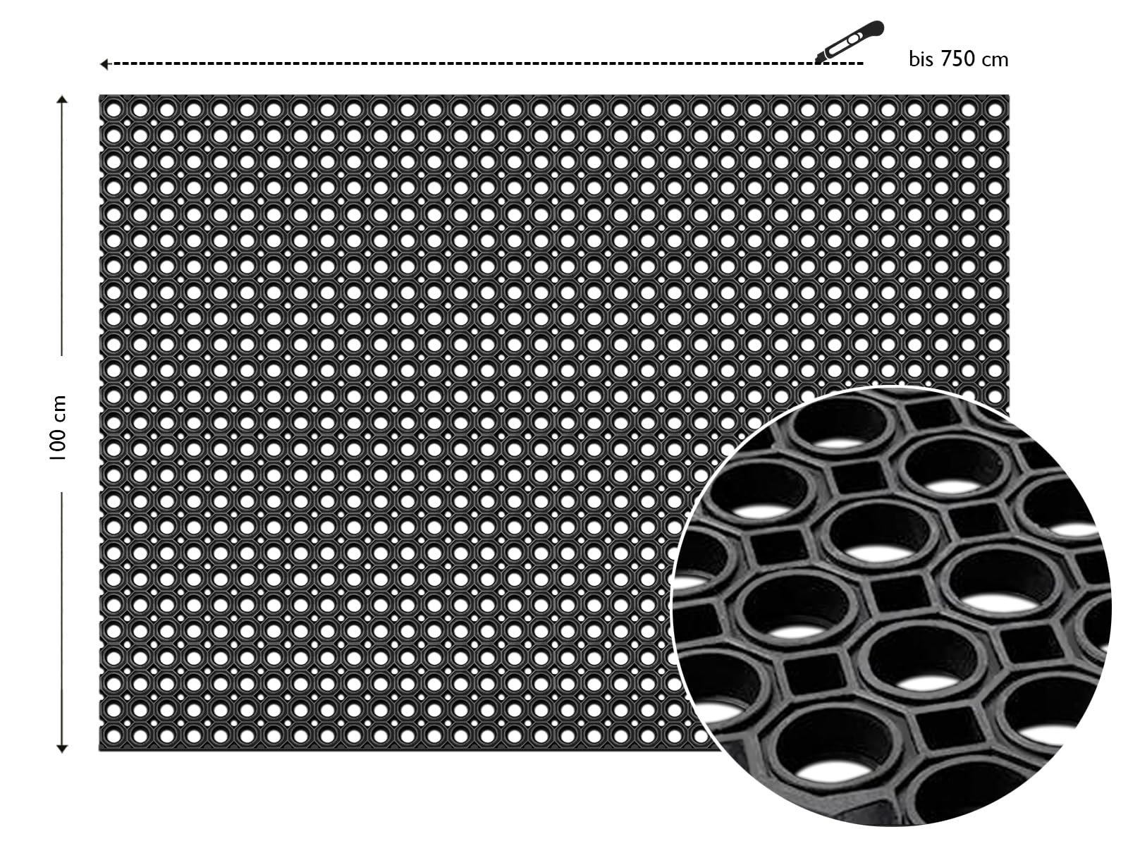 HPFloor Ringgummimatte Schwerlast 100x600 cm schwarz Drainage
