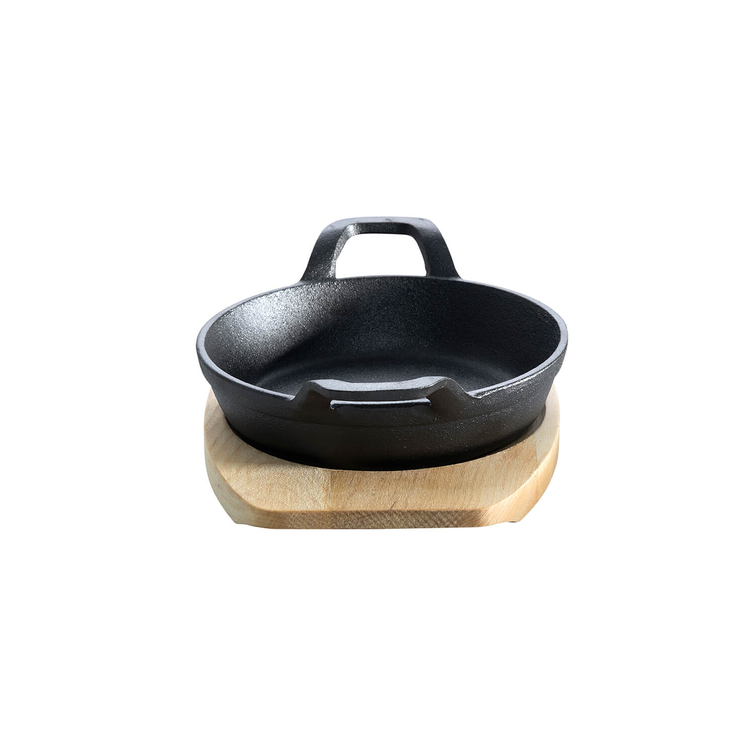 AllGrill Gusseisen Pfännchen Ø15cm 0,5l mit Holzuntersetzer