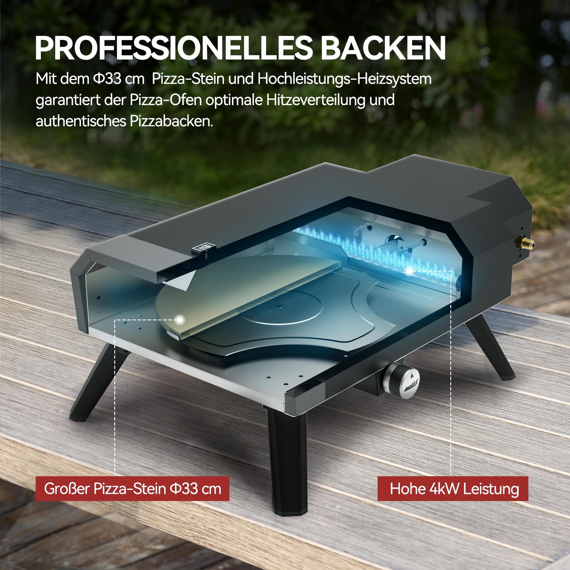 Royal Gourmet Gas Pizzaofen 4 kW mit Pizzastein 30 cm