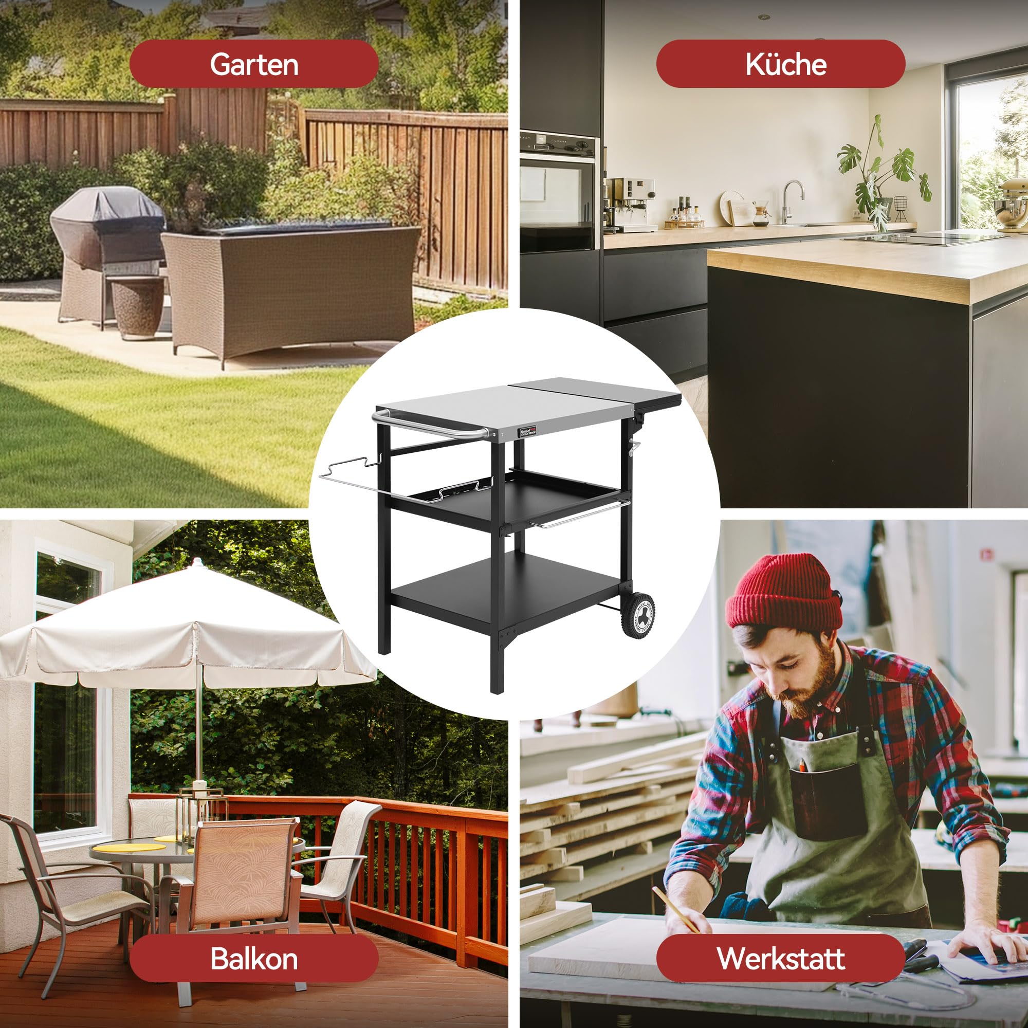 Royal Gourmet Grilltisch Servierwagen Edelstahl 100x50 cm 3-etagig