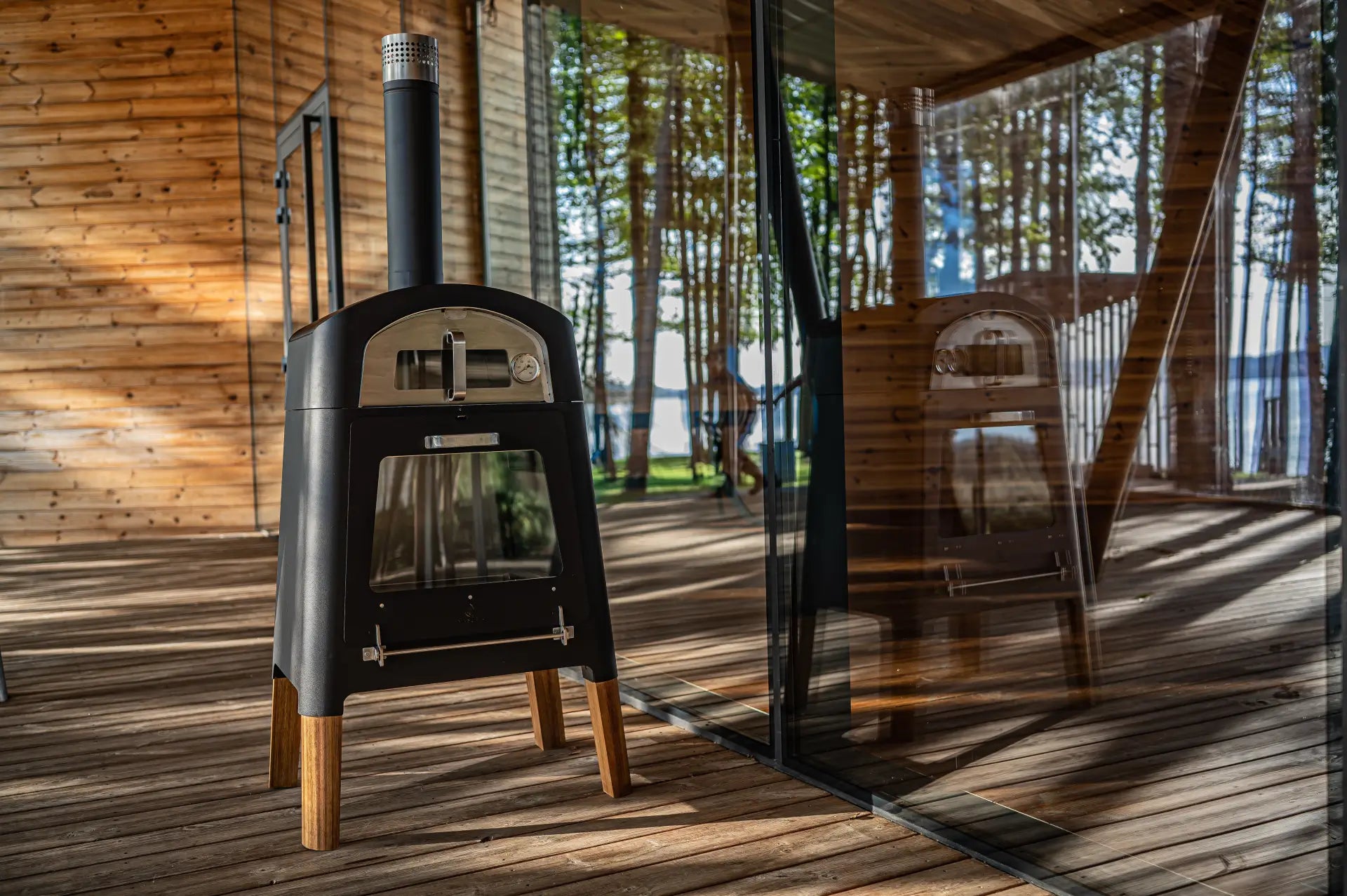 MASURIA nexo Kamin Pizzaofen Black mit Schamottstein