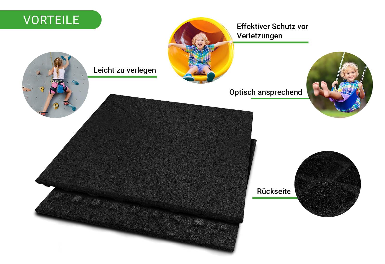 HPFloor Fallschutzmatte Schwarz 50x50 cm 25 mm Gummimatte