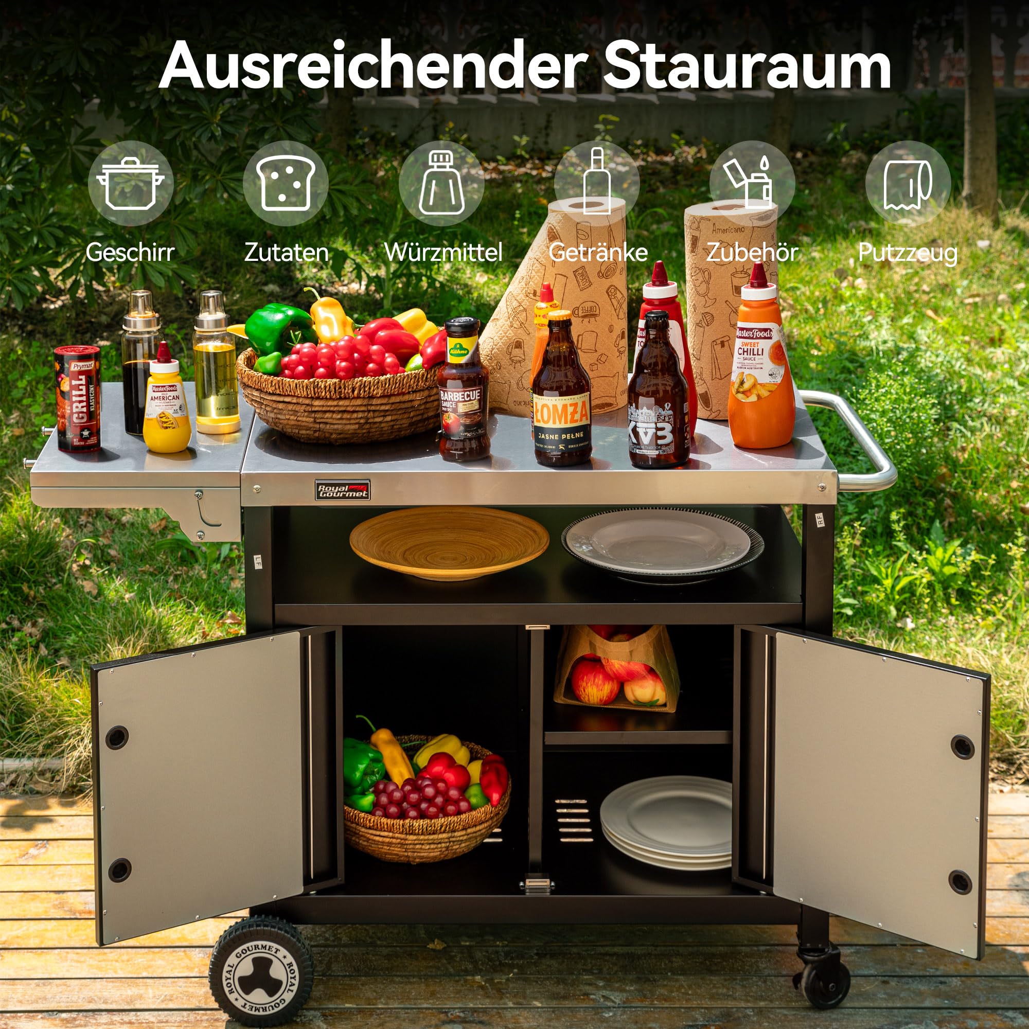 Royal Gourmet Grillwagen Servierwagen Edelstahl klappbar