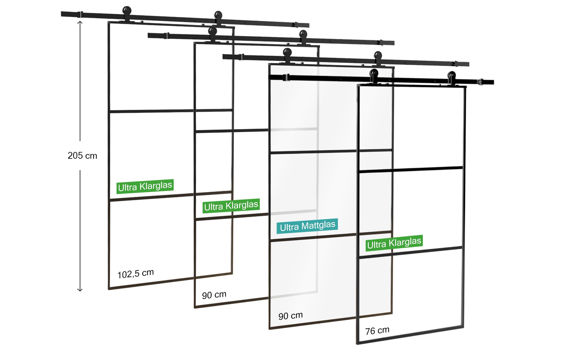 HPFloor Sliding Glass Doors Glas-Schiebetür 90x205 Matt