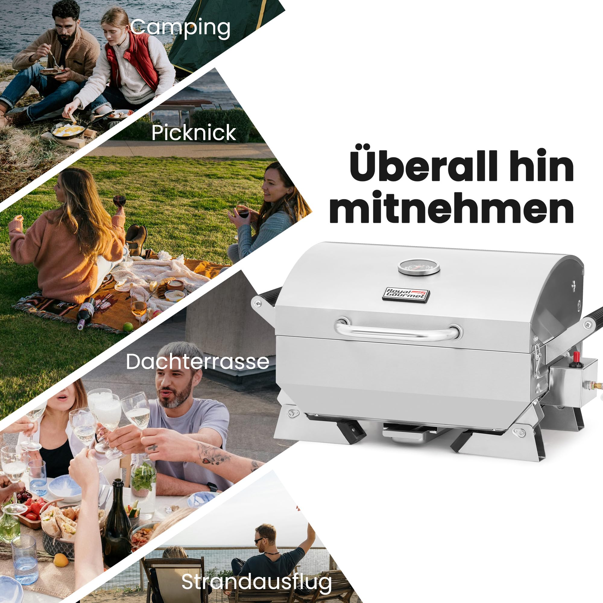 Royal Gourmet Gasgrills Tischgrill Edelstahl Silber 3 kW