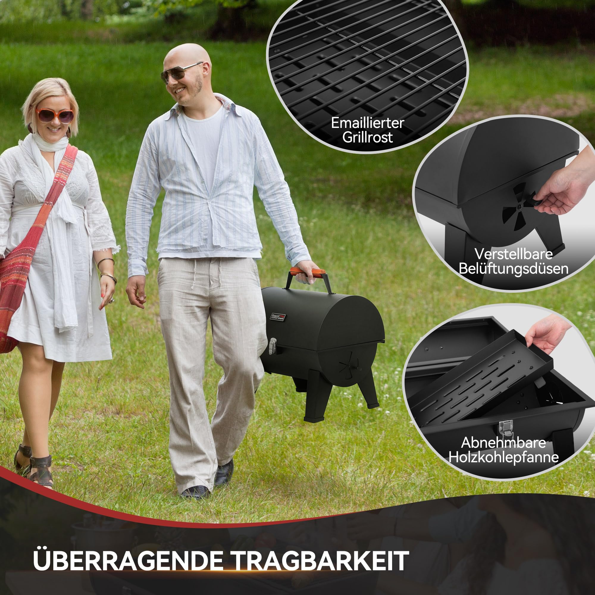 Royal Gourmet Kohlegrill Klappgrill 44x31,8cm Schwarz Camping