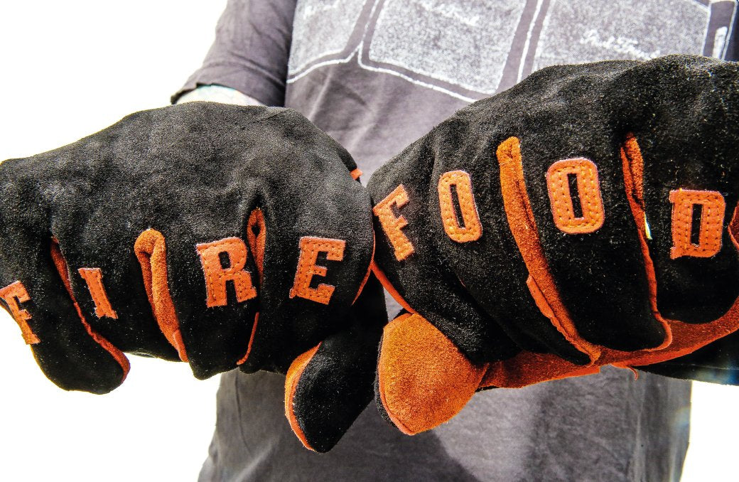 FIRE&FOOD Zubehör Grill-Handschuhe Leder 41 cm schwarz-orange