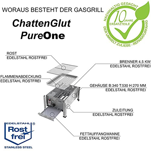 ChattenGlut PureOne Tisch-Gasgrill mit Tasche 4,5kW Edelstahl