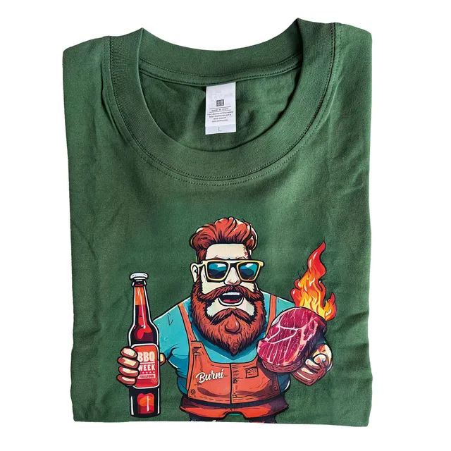 FIRE&FOOD Burni T-Shirt BBQ WEEK dunkelgrün Baumwolle