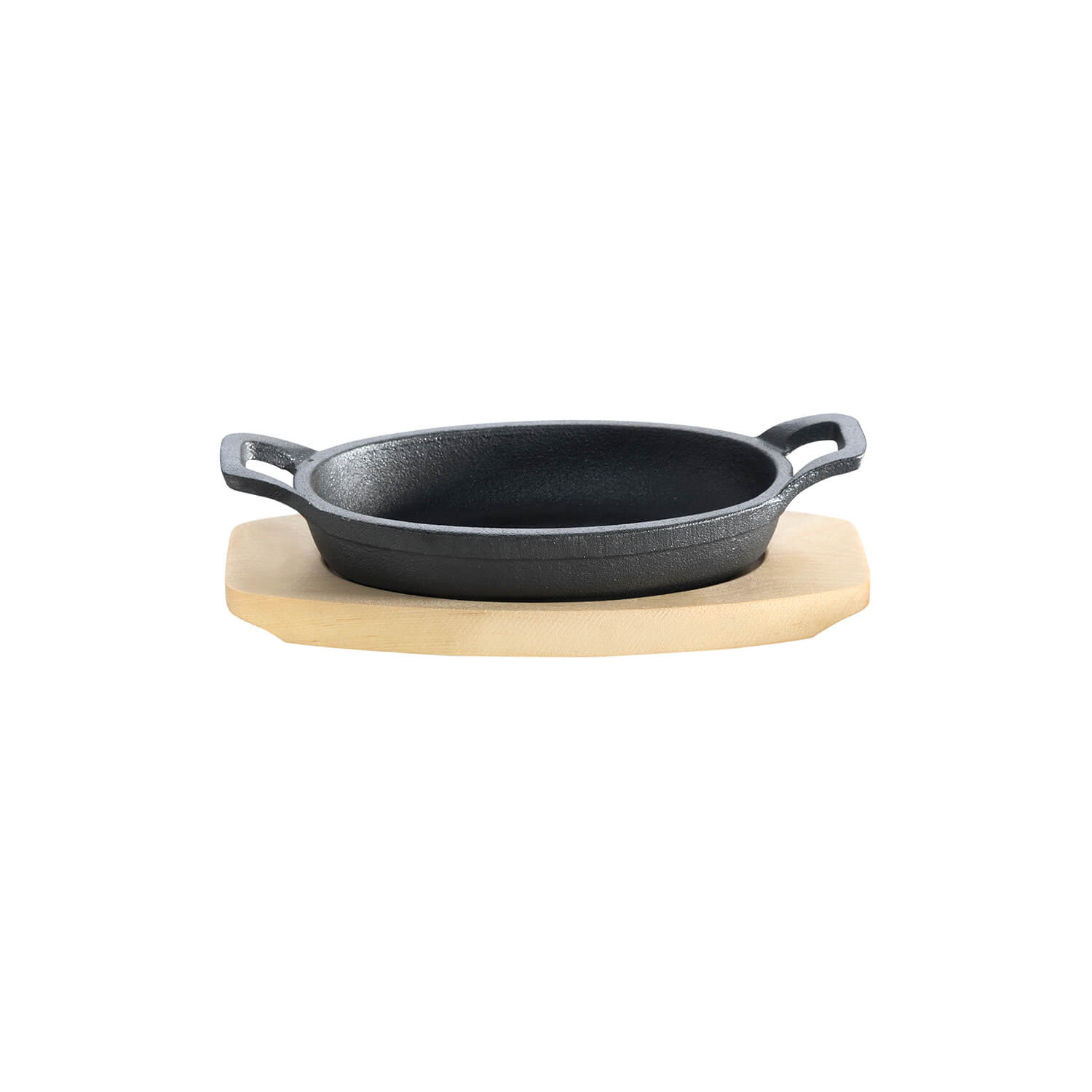 AllGrill Gusseisen Pfännchen oval 21x15,5 cm mit Holzuntersetzer
