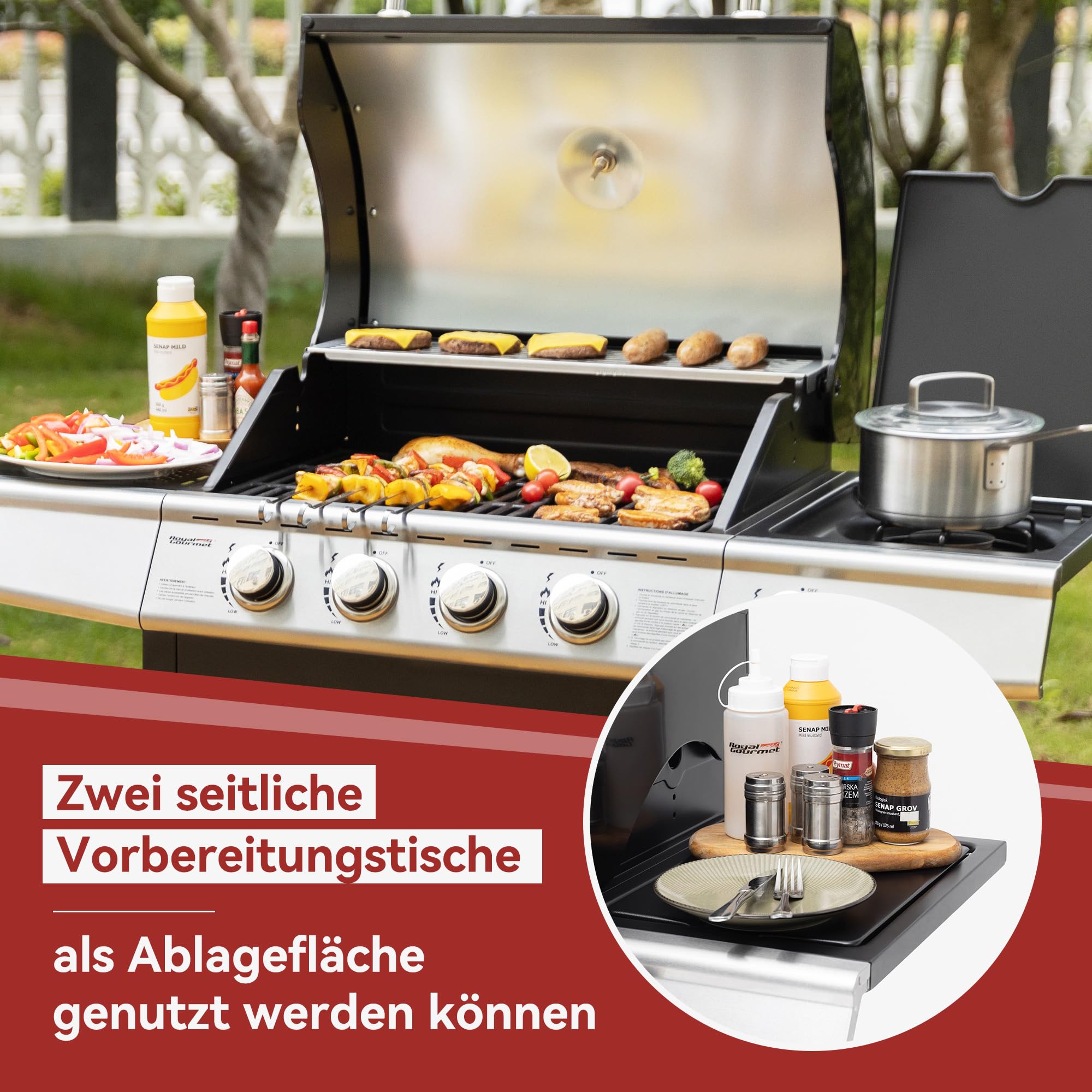 Royal Gourmet 4+1 Brenner Gasgrill Schwarz 14,5 kW mit Seitenkocher