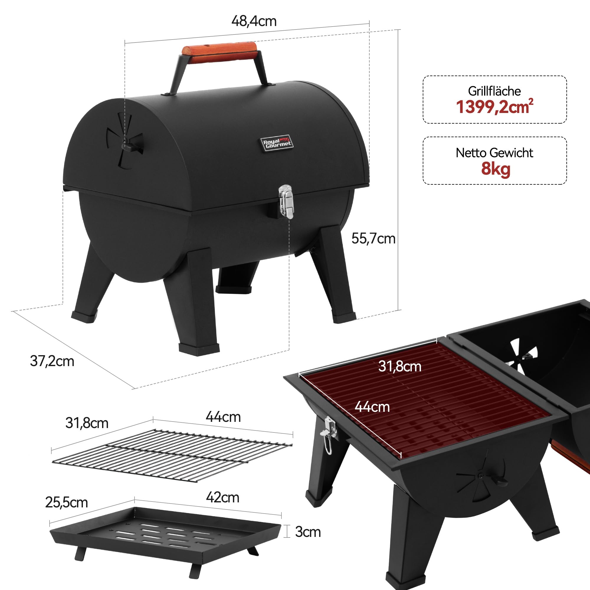 Royal Gourmet Kohlegrill Klappgrill 44x31,8cm Schwarz Camping