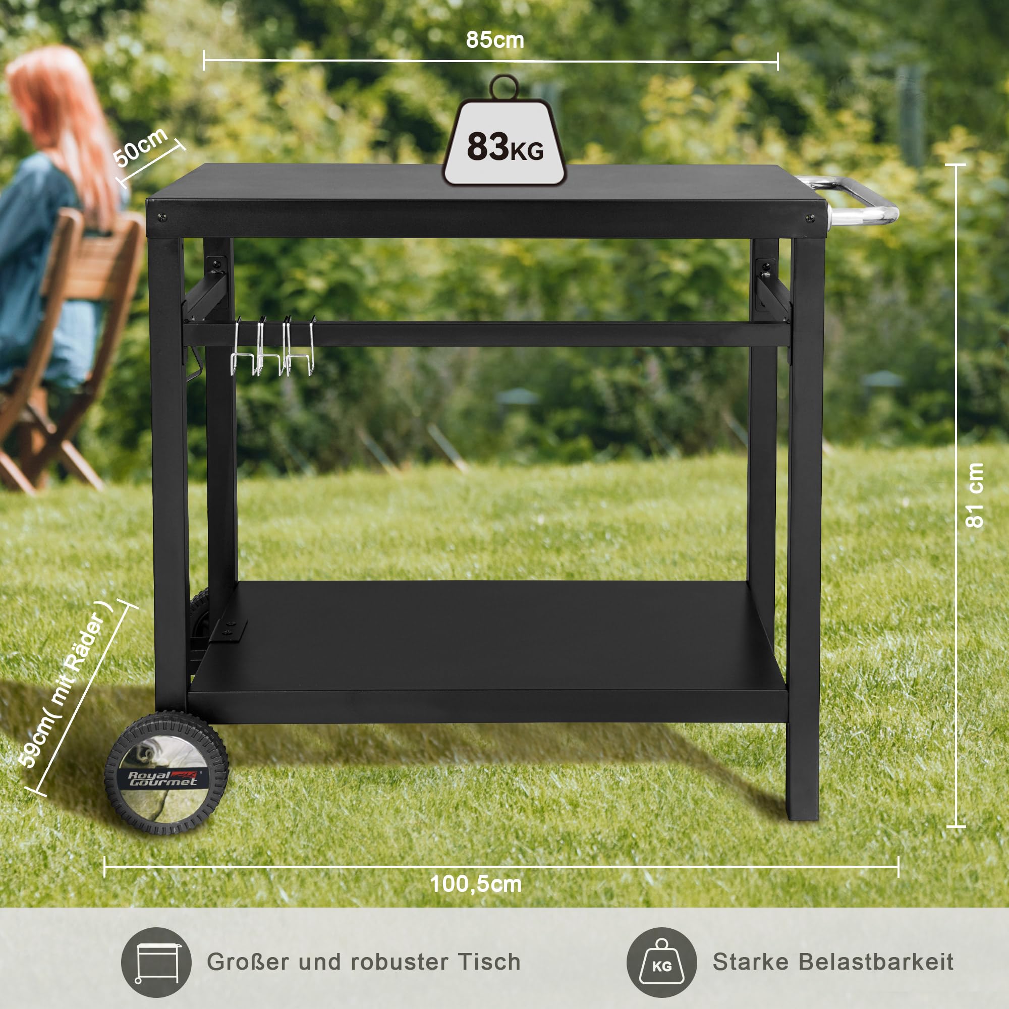 Royal Gourmet Grillwagen Grilltisch 85x50cm mit Rollen