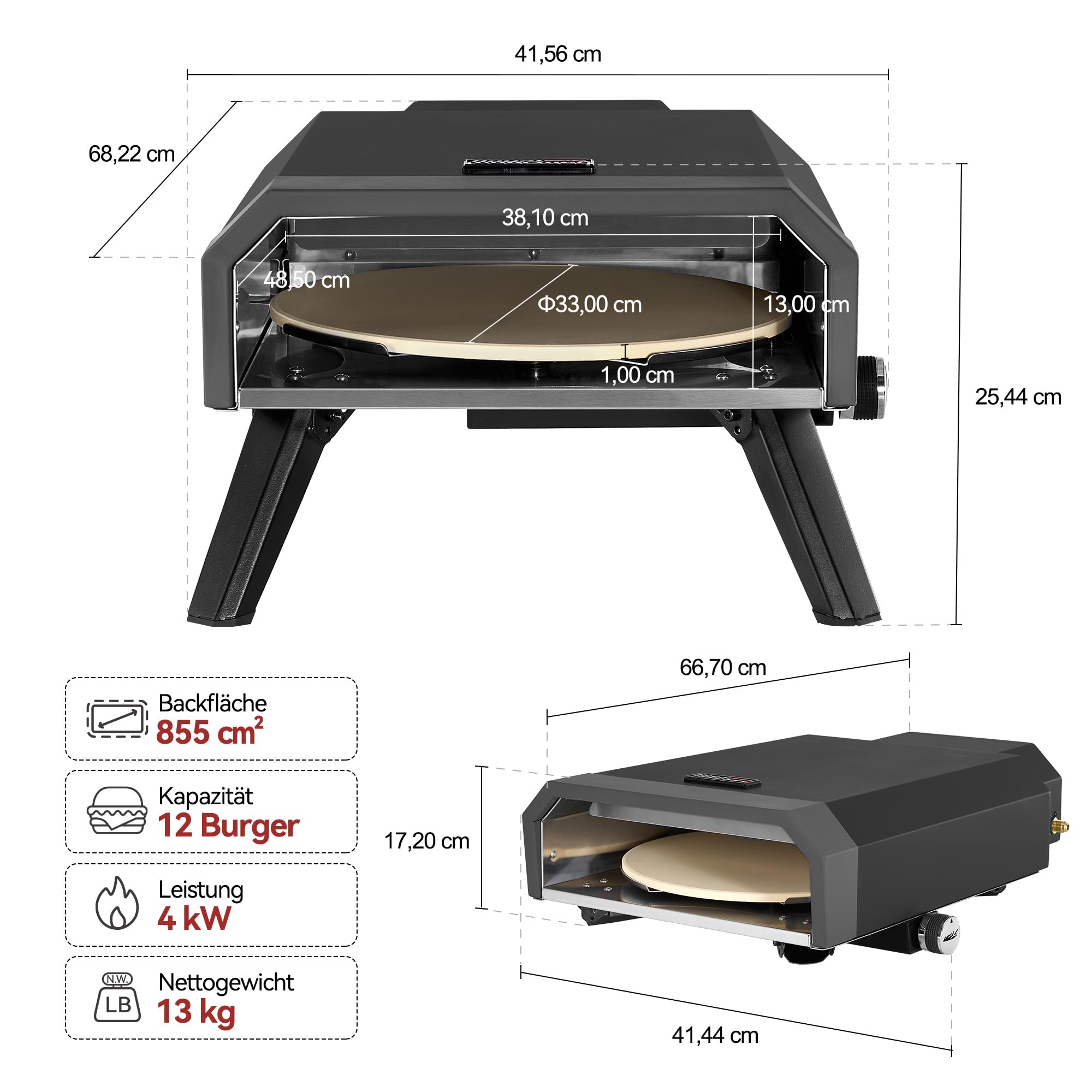 Royal Gourmet Gas Pizzaofen 4 kW mit Pizzastein 30 cm