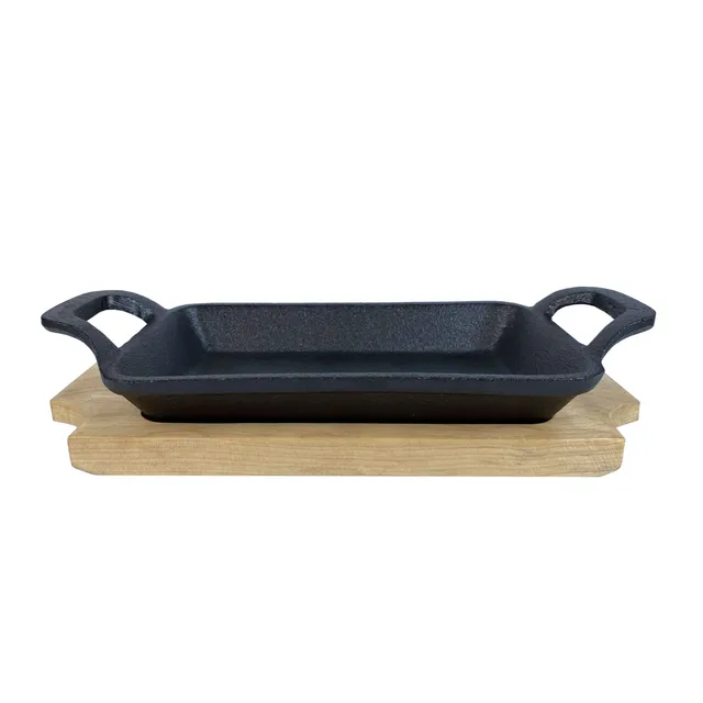 AllGrill Gusseisen Pfanne eckig 22,5x10cm mit Untersetzer