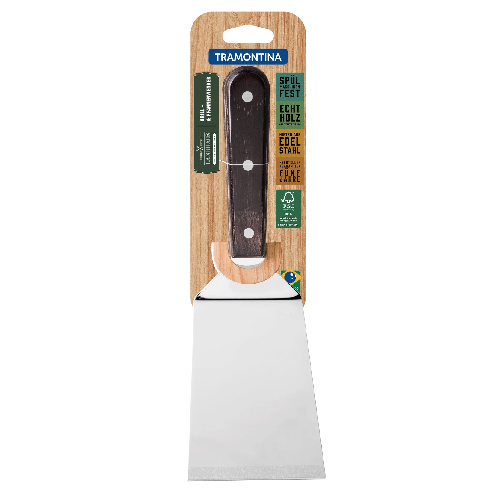 LANDHAUS Wender 27 cm Edelstahl Grillwender mit Holzgriff