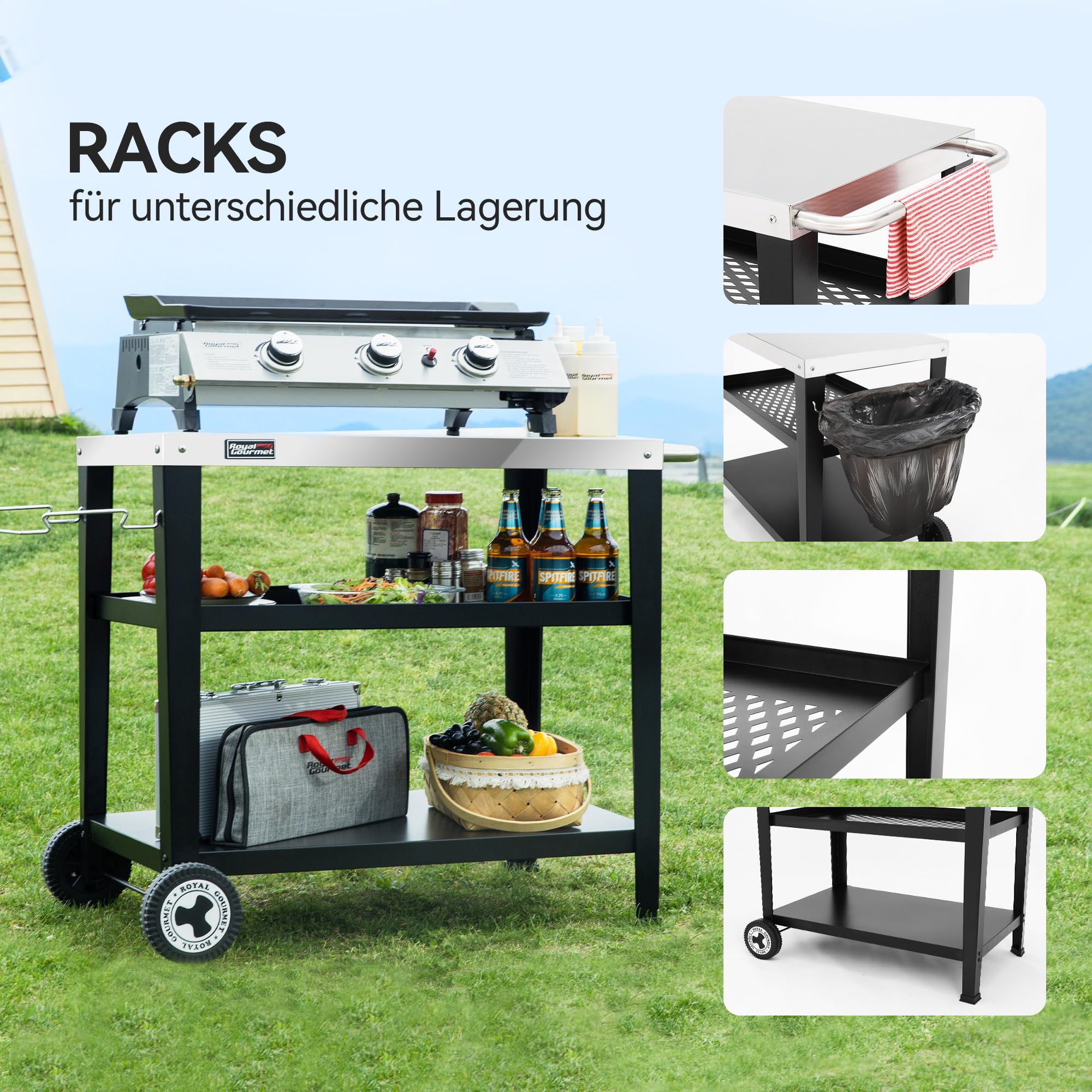Royal Gourmet Grillzubehör Servierwagen Edelstahl 85x50