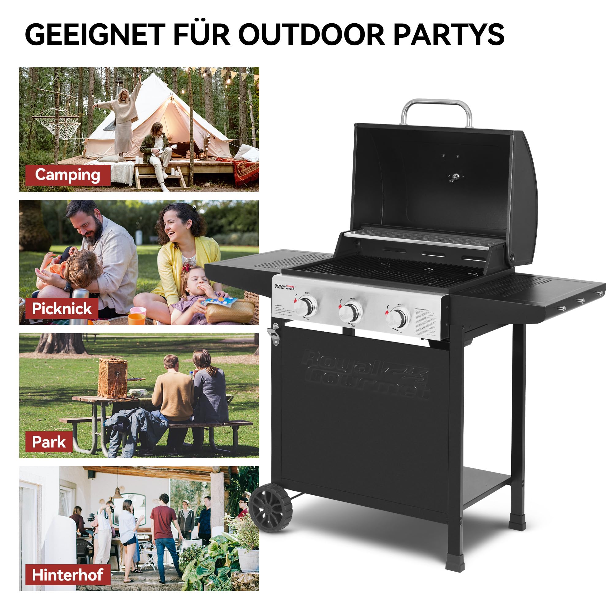 Royal Gourmet Gasgrills Grillwagen 3 Brenner 9 kW Schwarz
