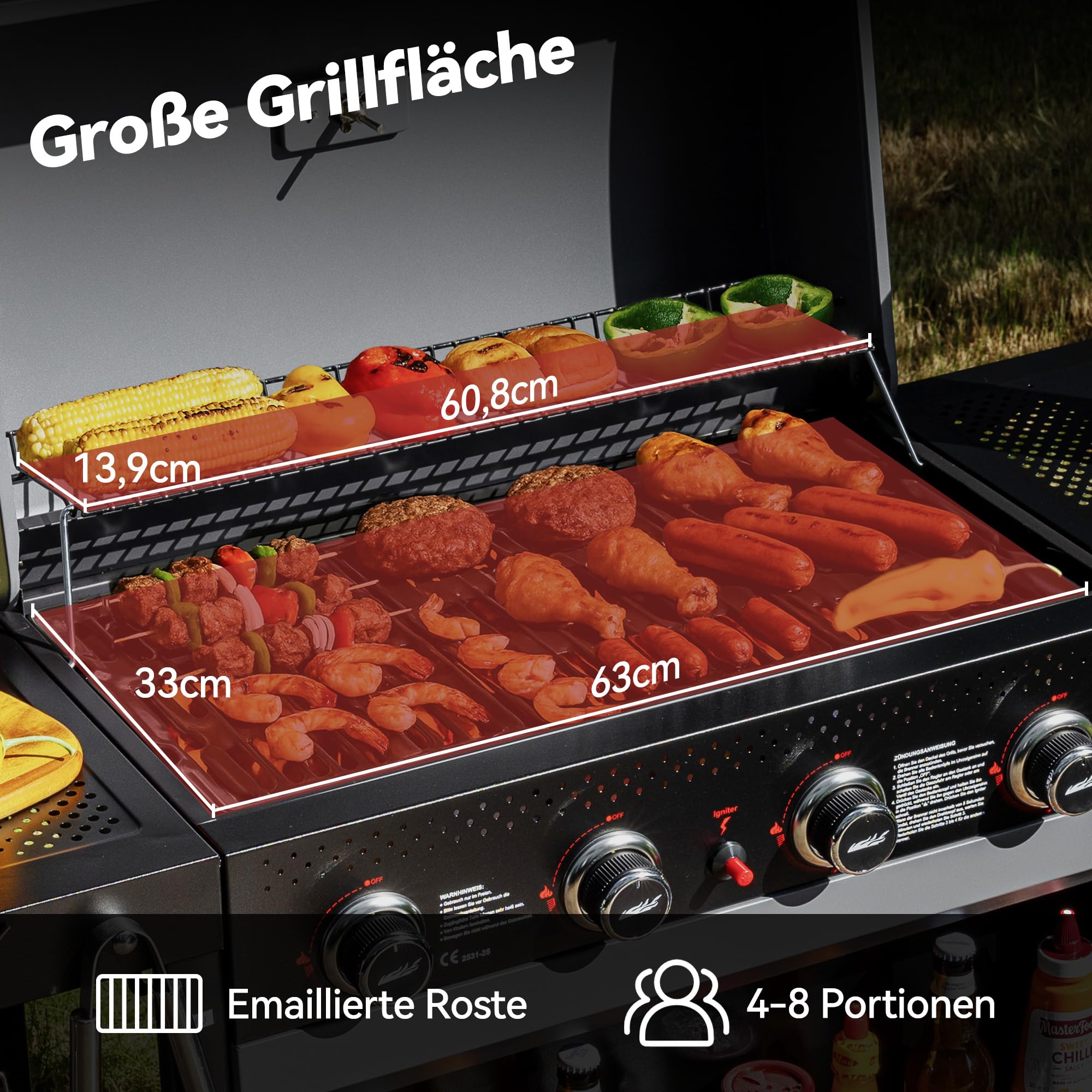 Royal Gourmet Gasgrills Grillwagen 4-Brenner 10 kW klappbar