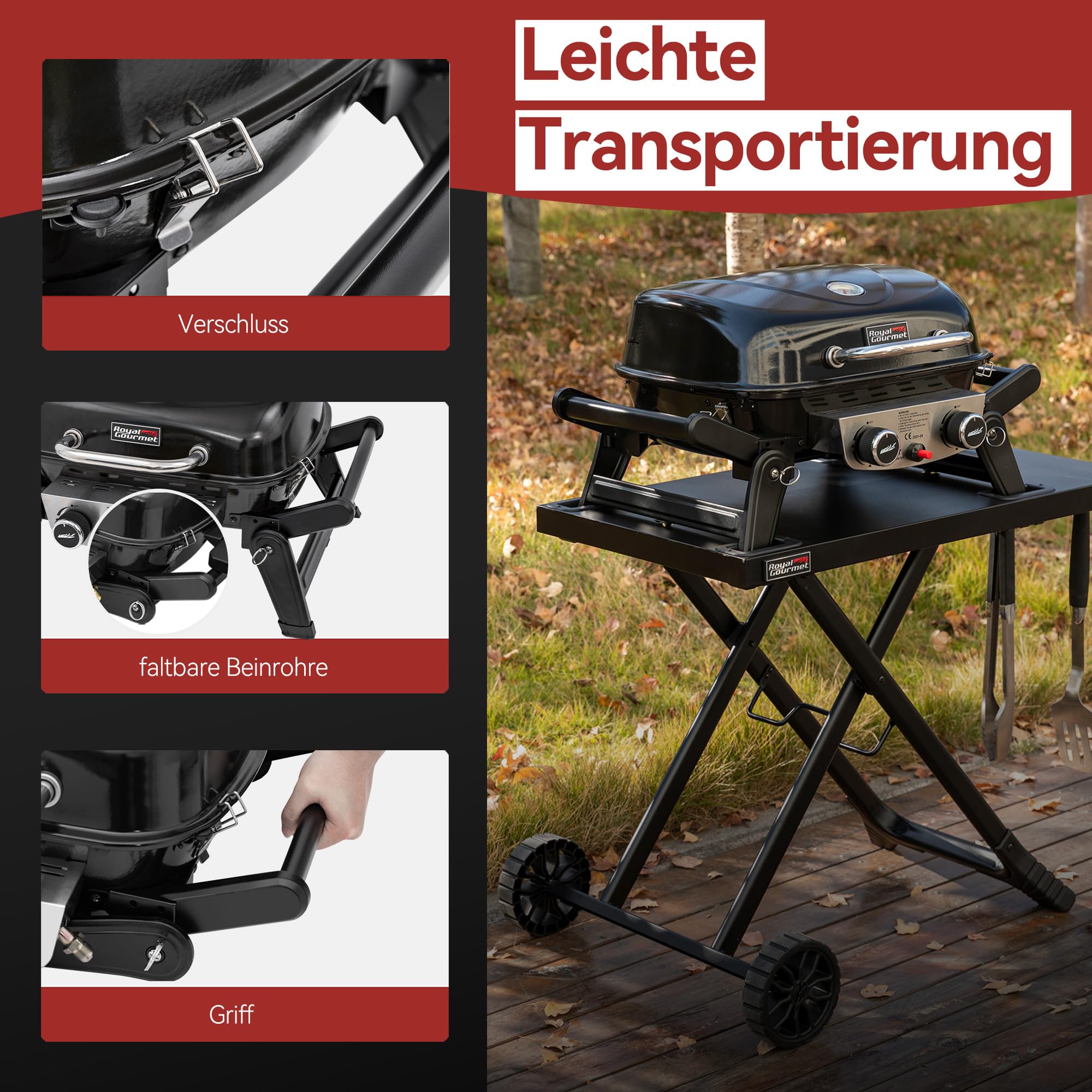 Royal Gourmet Gasgrills Tischgasgrill 2 Brenner 5 kW