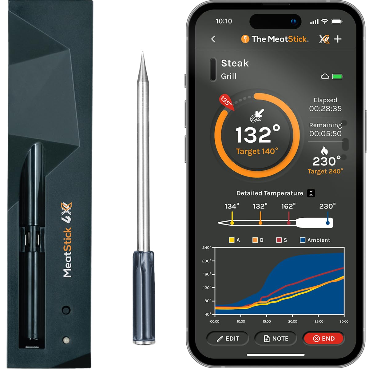 The MeatStick 4X Set Grillthermometer Bluetooth mit Xtender