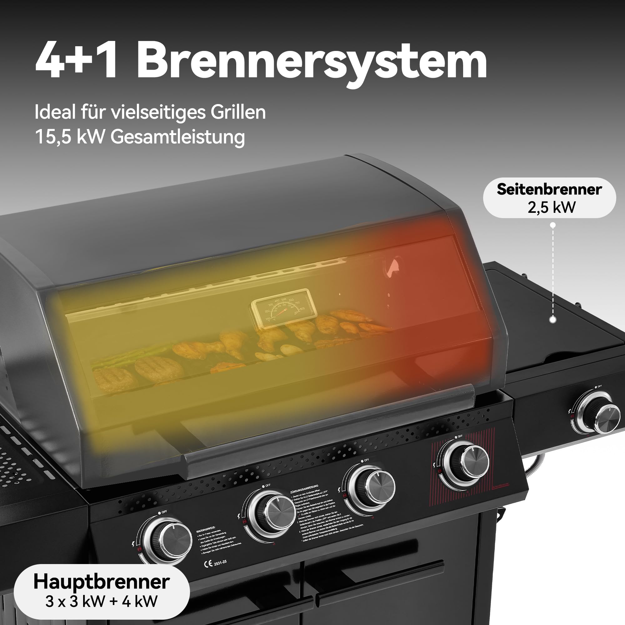 Royal Gourmet Gasgrills Grillwagen 4+1 Brenner 15,5 kW