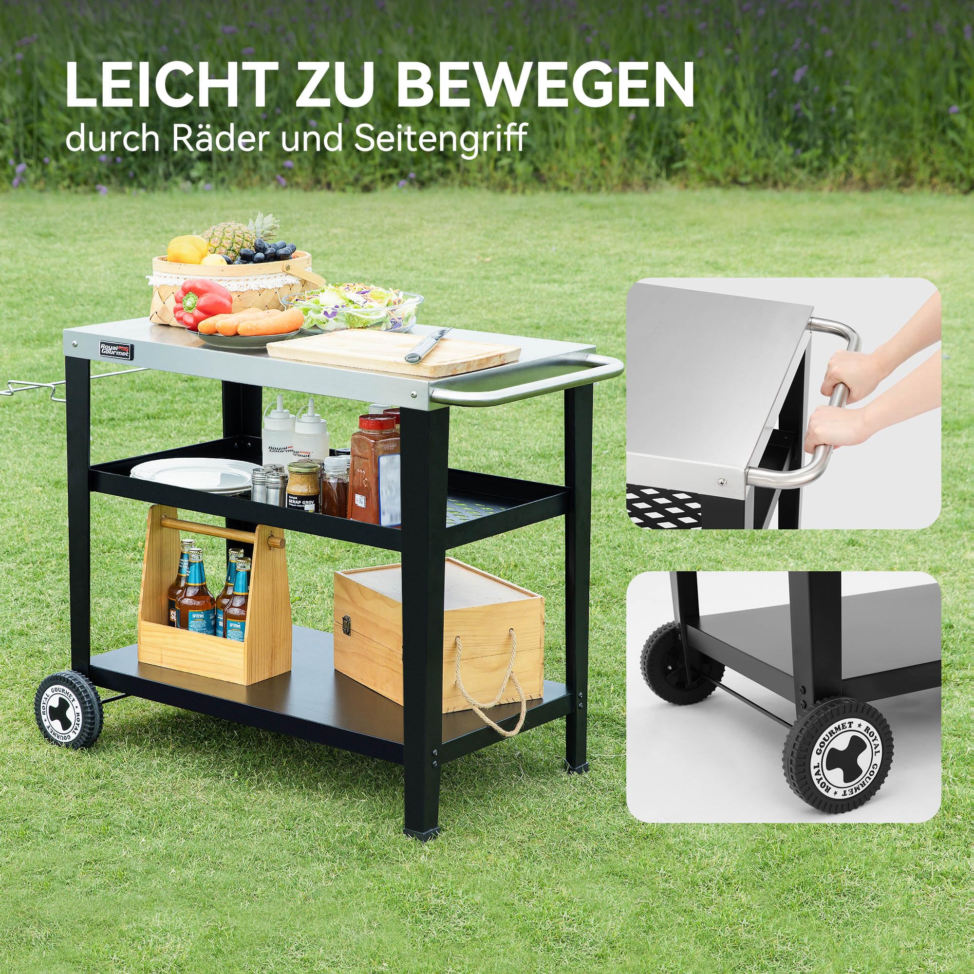Royal Gourmet Grillzubehör Servierwagen Edelstahl 85x50