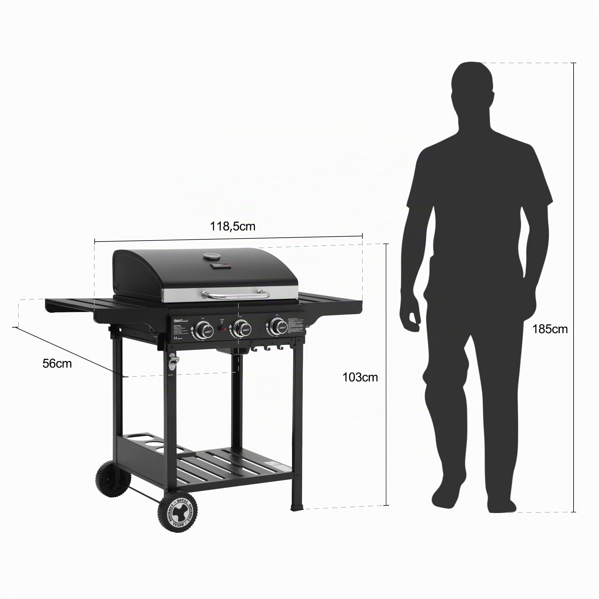 Royal Gourmet Gasgrill Grillwagen 3 Brenner 9 kW schwarz