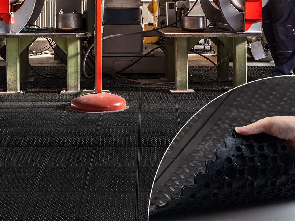 HPFloor Workplace Mats Gummifliese 91x91 Matte Riffel Schwarz
