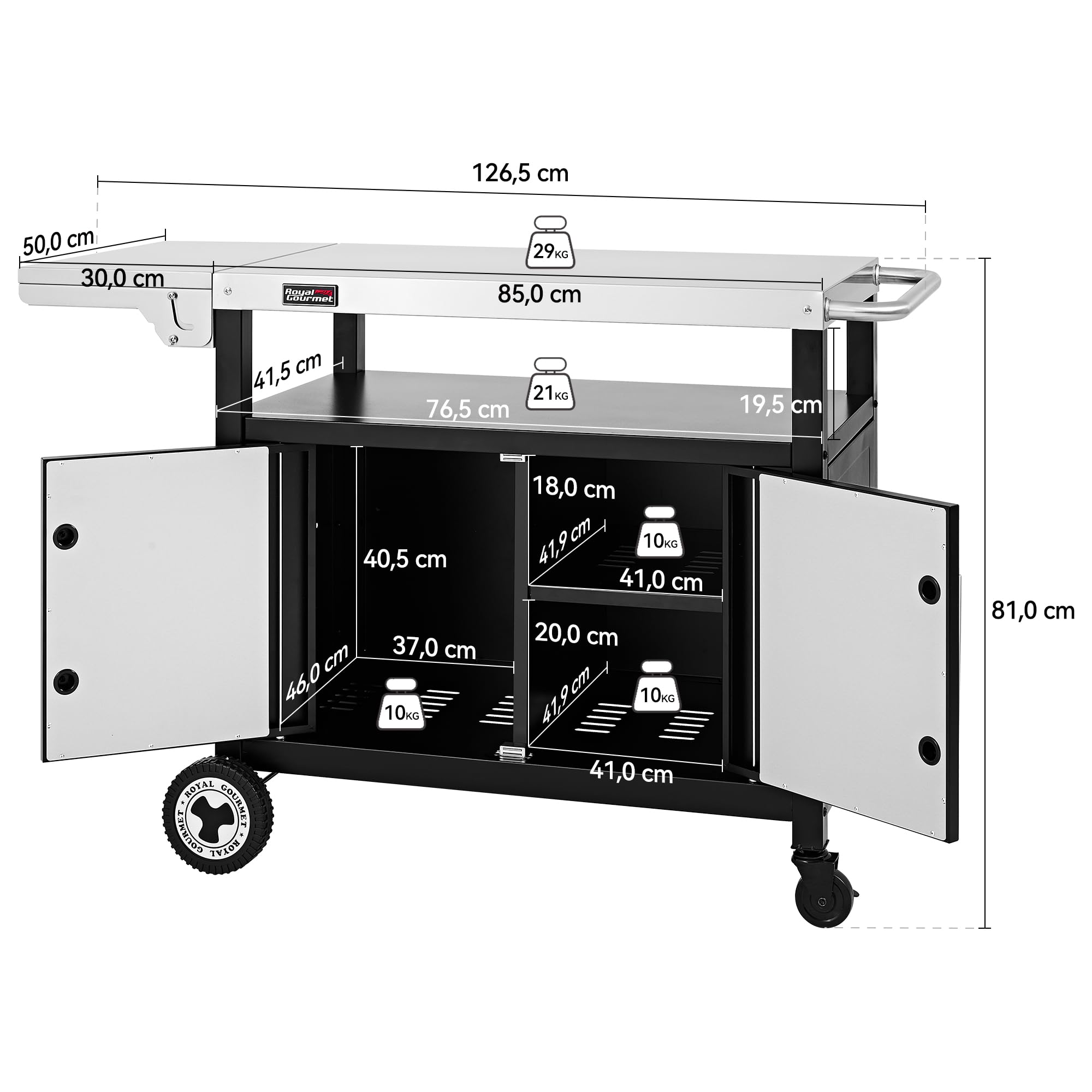 Royal Gourmet Grillwagen Servierwagen Edelstahl klappbar