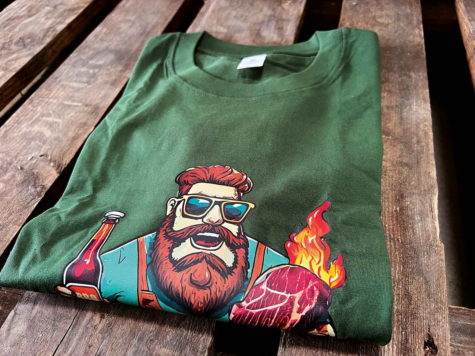 FIRE&FOOD Burni T-Shirt BBQ WEEK dunkelgrün Baumwolle