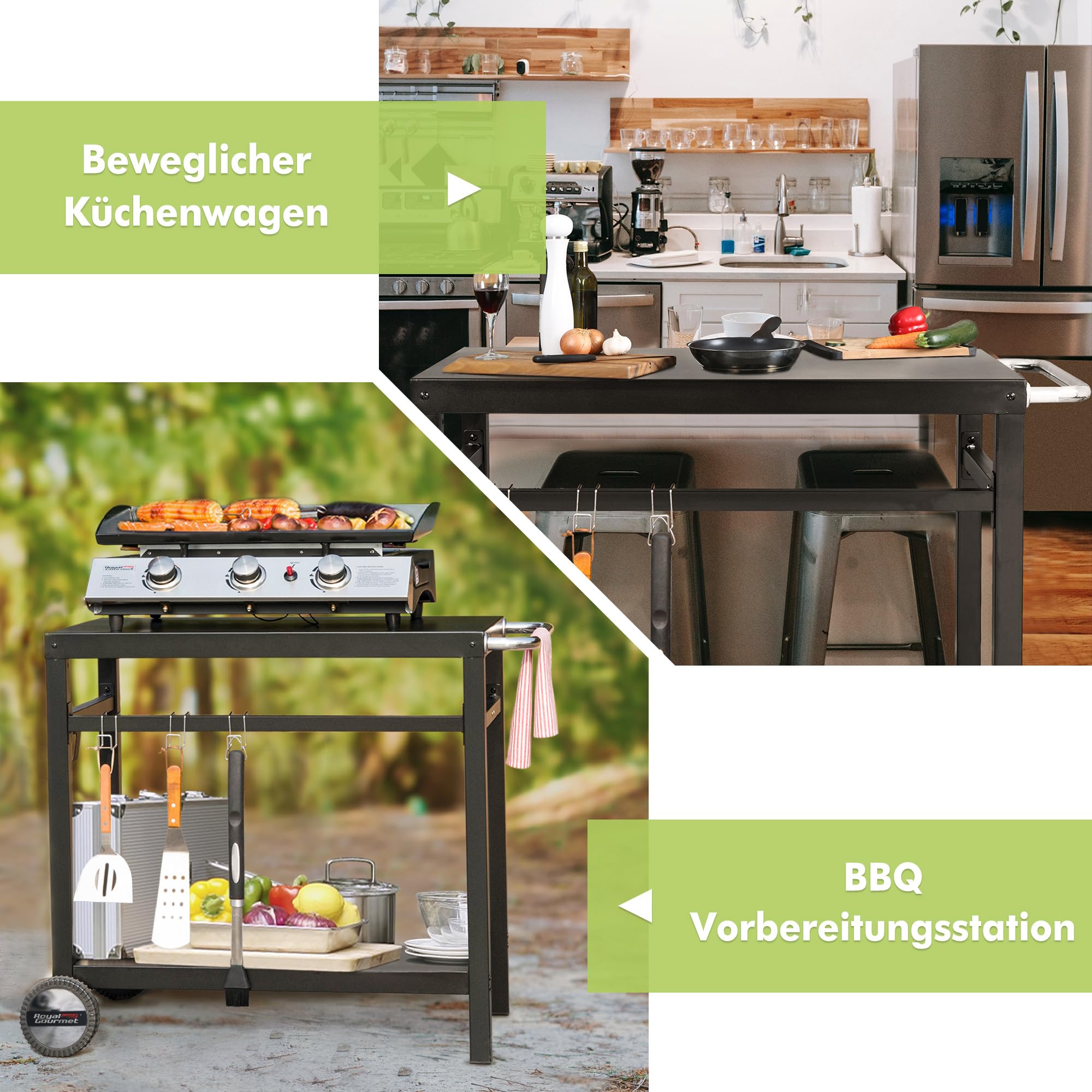 Royal Gourmet Grillwagen Grilltisch 85x50cm mit Rollen