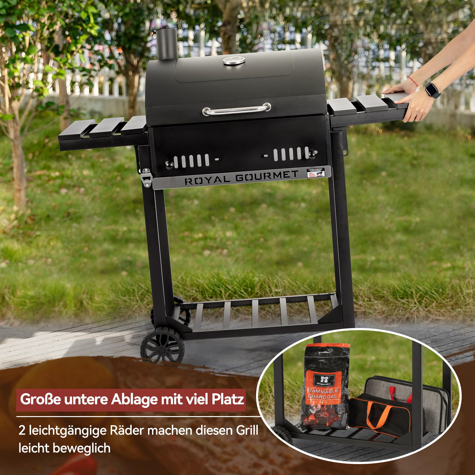 Royal Gourmet Holzkohlegrill Smoker 2 Ablagen schwarz