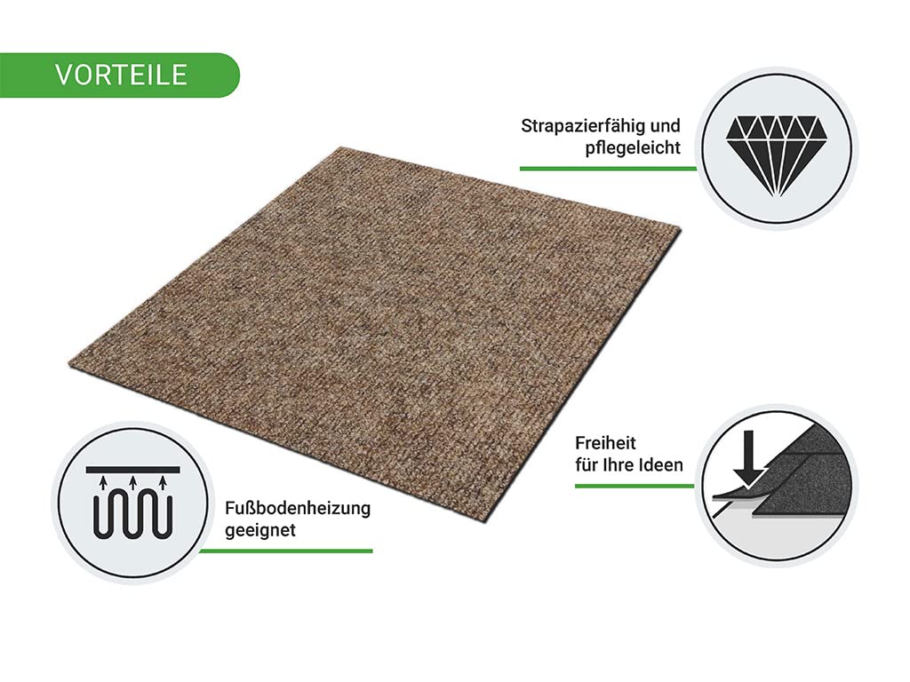 HPFloor Jersey Teppichfliese 50x50 cm dunkelbraun selbstliegend