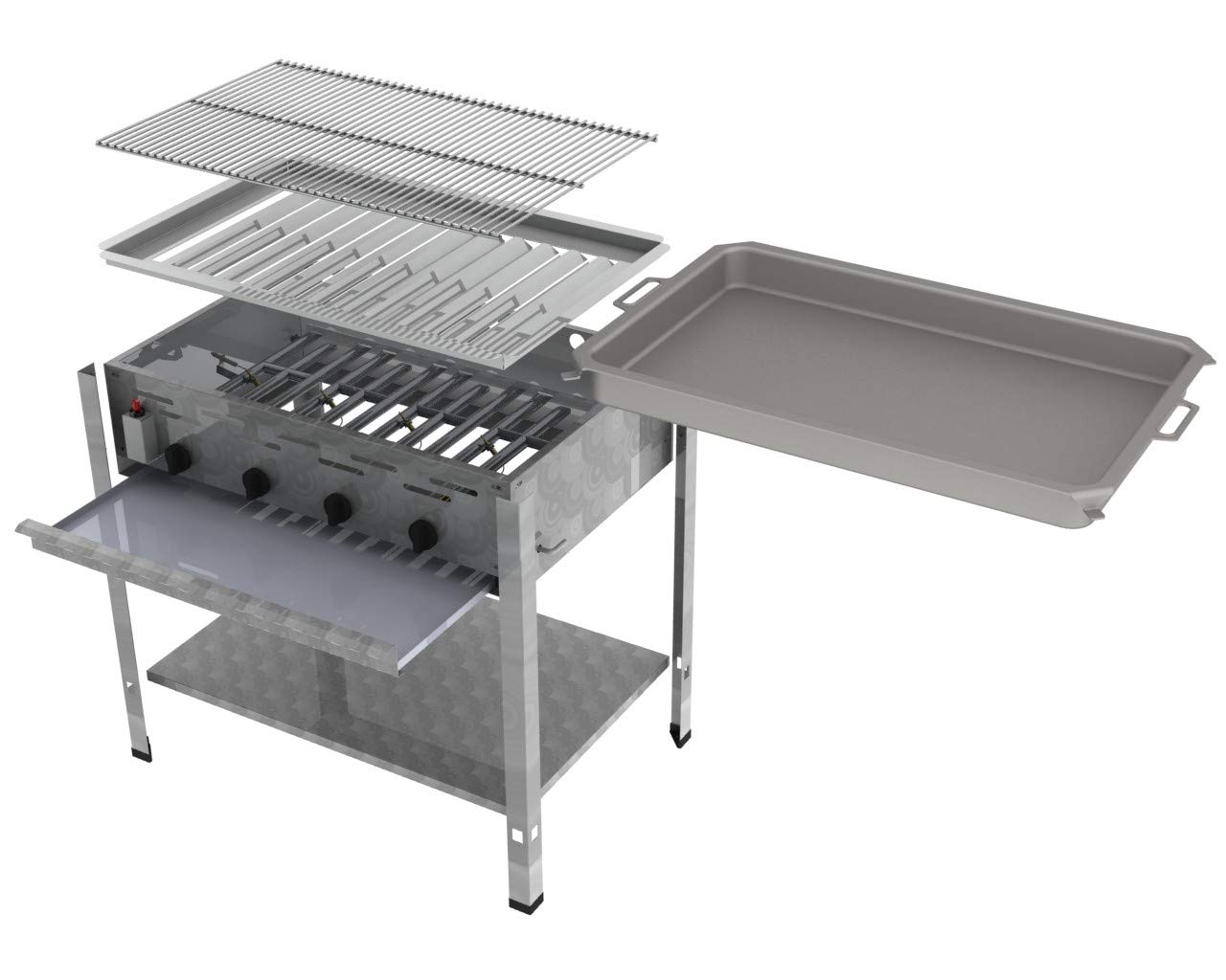 ChattenGlut Gasbräter 4-flammig Standgerät Rost+Pfanne 14,7kW
