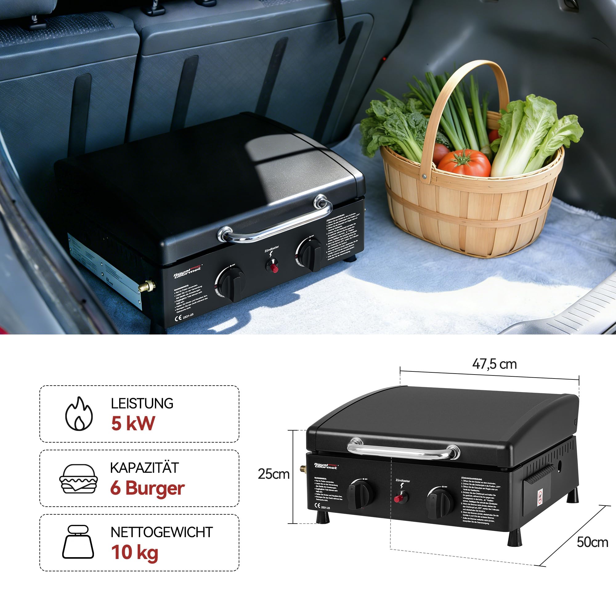 Royal Gourmet Gasgrills Tischgrill 2 Brenner 5 kW Schwarz