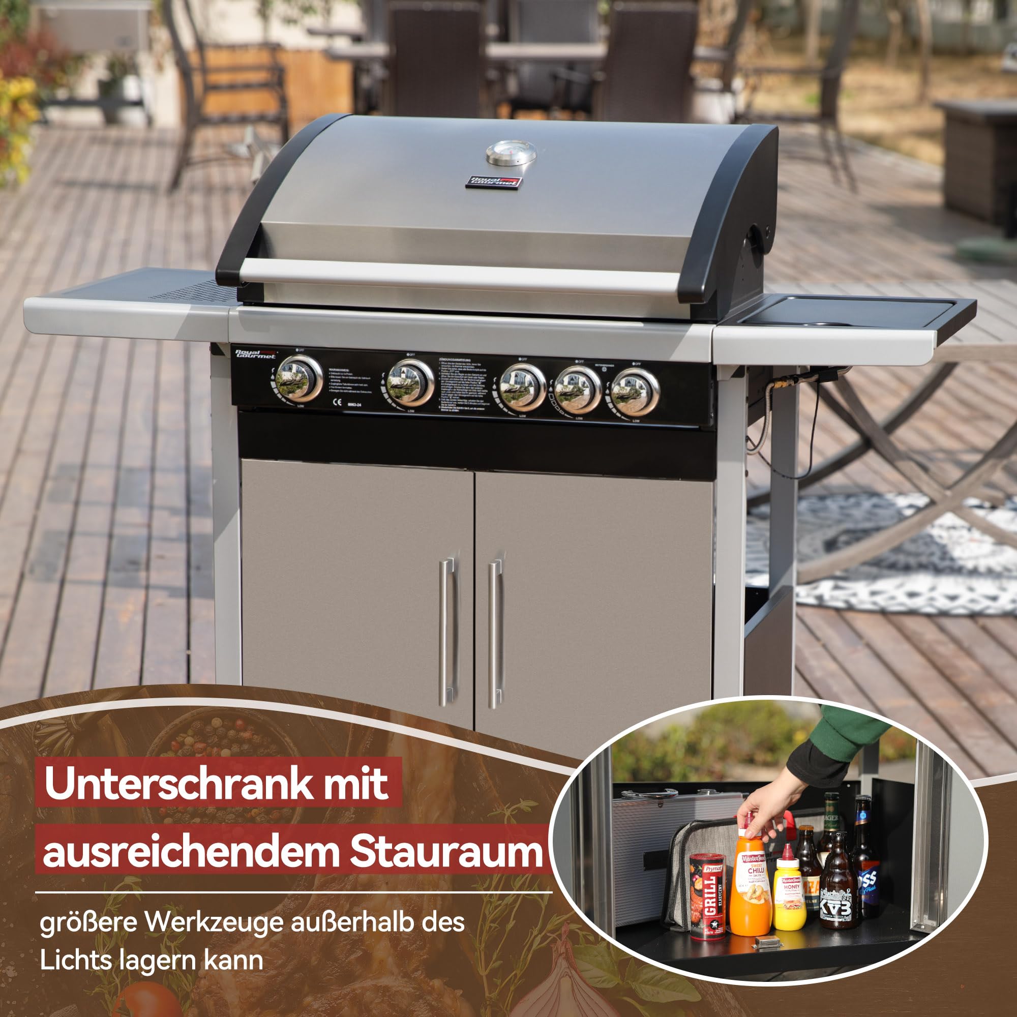 Royal Gourmet Gasgrill 4+1 Brenner Silber 14,5 kW