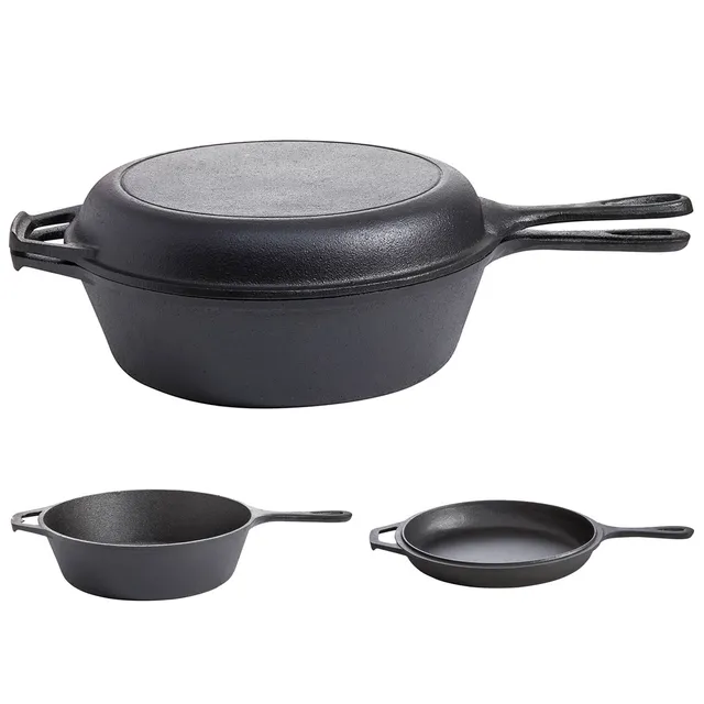 AllGrill Gusseisen 2in1 Topf Pfanne Ø 26 cm 3,5 L Naturguss