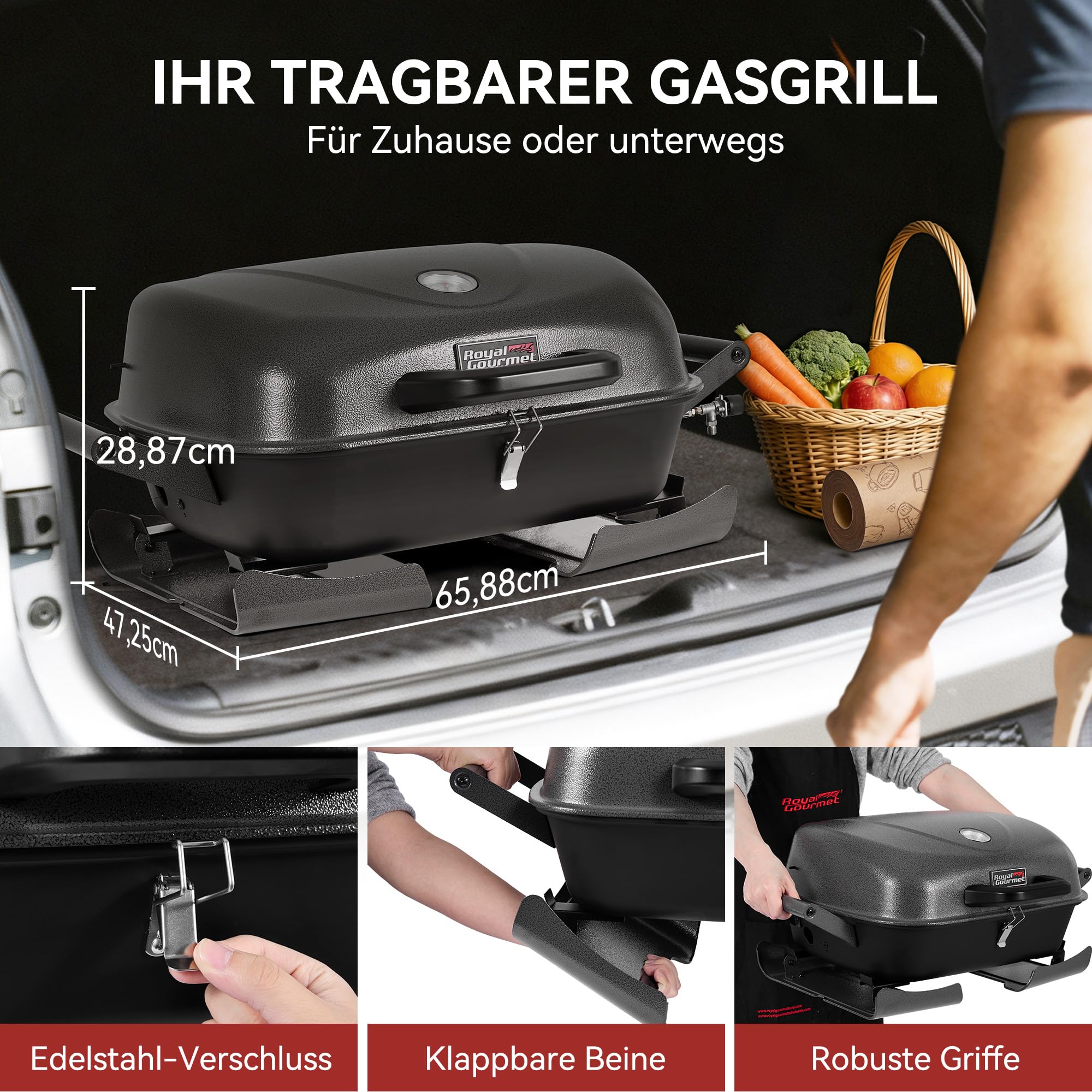 Royal Gourmet Gasgrills Tischgasgrill 3,5 kW klappbar Camping