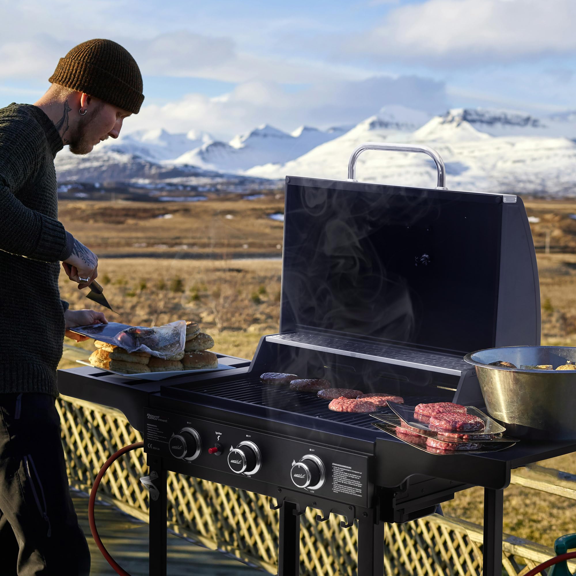 Royal Gourmet Gasgrill Grillwagen 3 Brenner 9 kW schwarz
