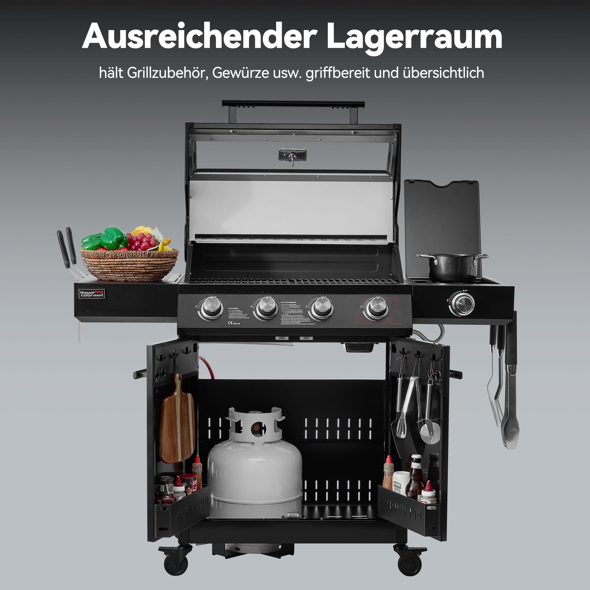 Royal Gourmet Gasgrills Grillwagen 4+1 Brenner 15,5 kW